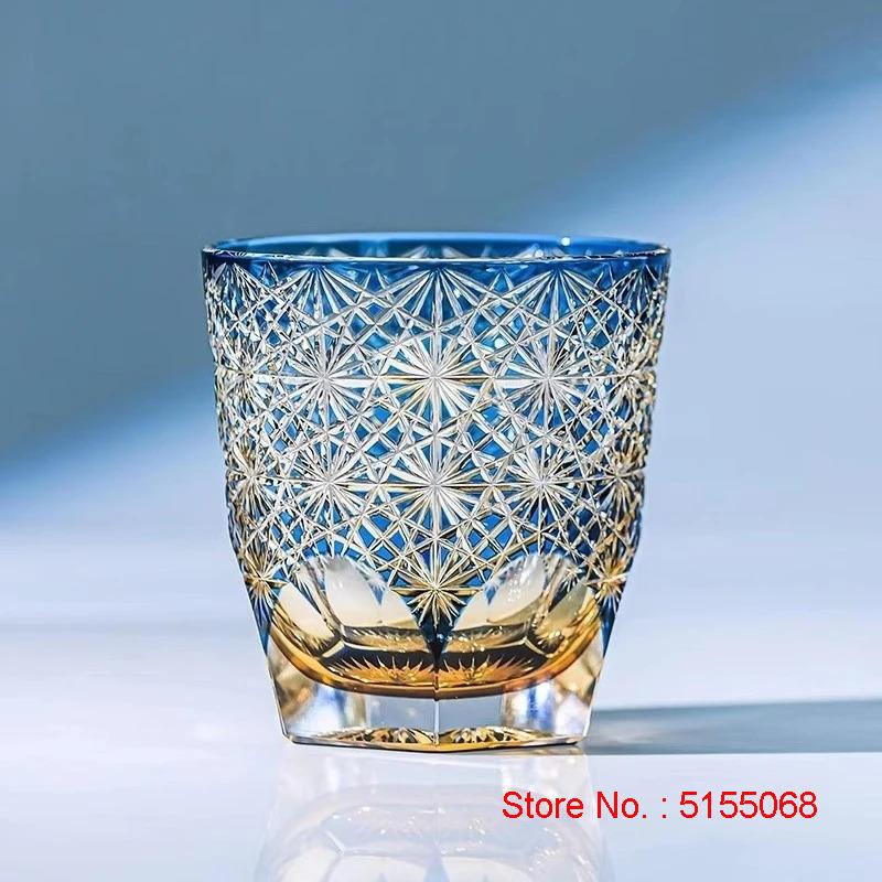 Colour Process Crystal Edo Kiriko Wine Cup Hand Carving Chrysanthemum Pattern Whiskey Glass Spirits Liquor Snifter Whisky Mug