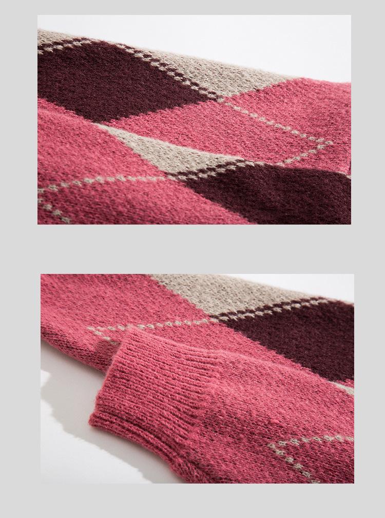 Men's Hong Kong Style Retro Diamond Pattern Loose Knit Sweater - Color Block Pullover & Cardigan for Autumn/Winter.
