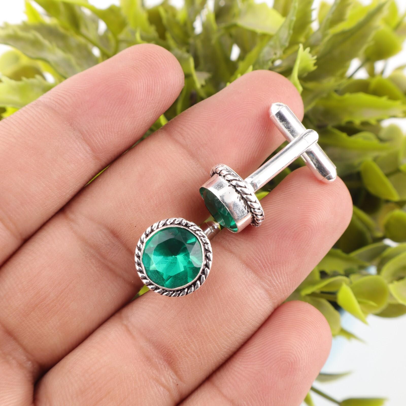 

Chrome Diopside Gemstone 925 Sterling Silver Jewelry Handcrafted Cufflinks 0.51 CL-3-4
