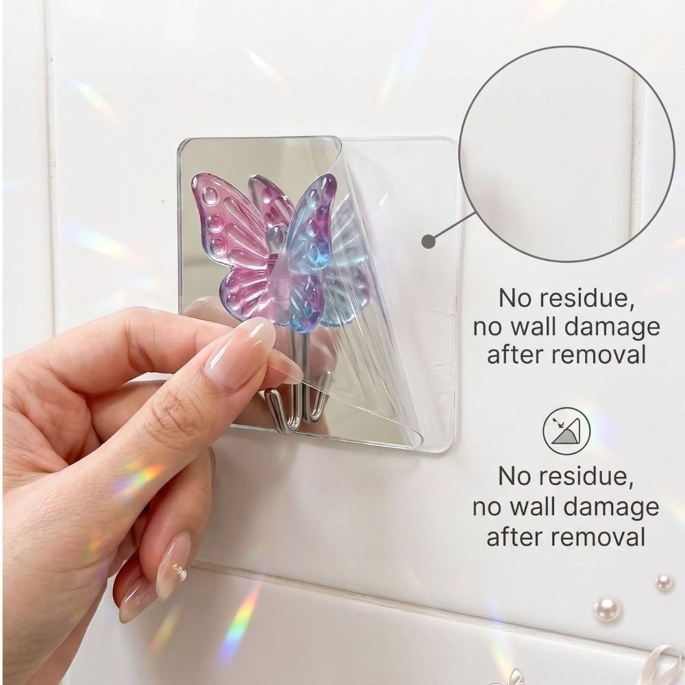 2PCS Waterproof Crystal Glass Butterfly Hooks Decorative Wall Hooks Bathroom Hook  for Living Room