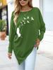 Female Fashion Printed Logn Sleeve Top Women's Oversize Long-Sleeve Spring/Fall Asymmetrical Hem T-Shirt