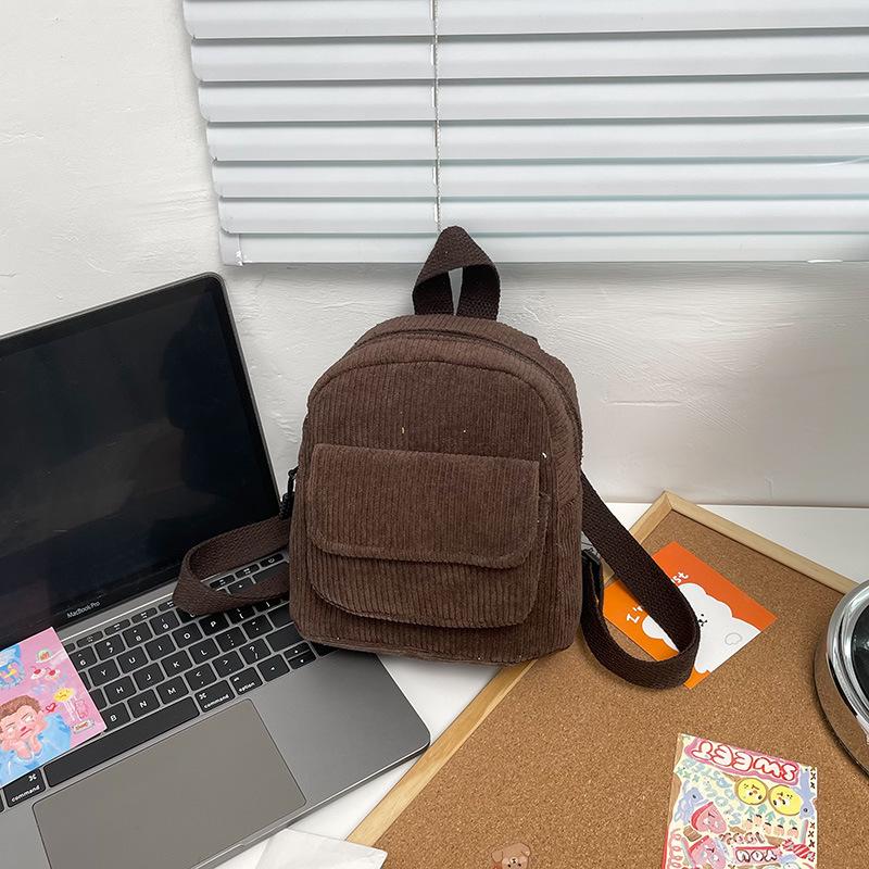 2024 Spring Women's Casual Corduroy Backpack - Korean Style, Simple Small Schoolbag