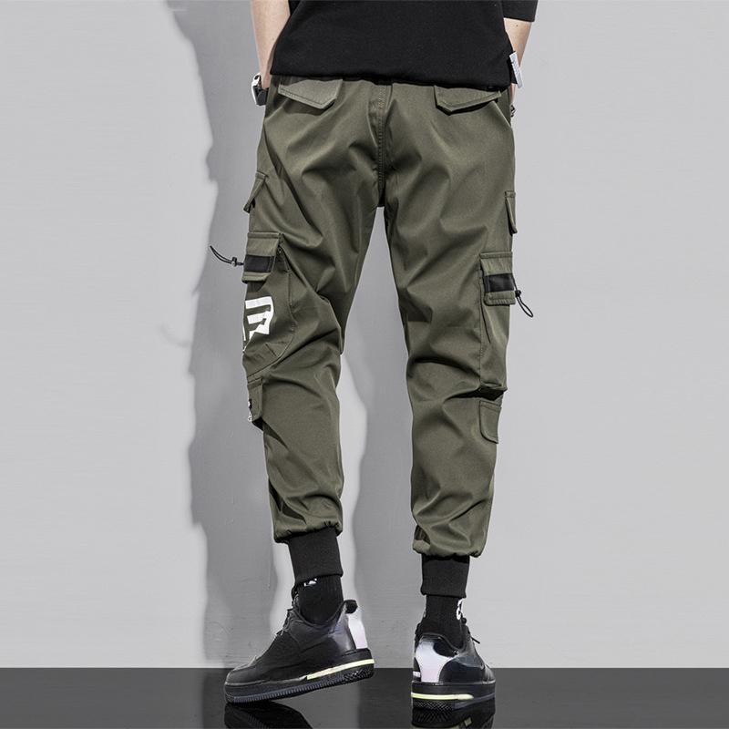 IELGY Men's Black Cargo Pants Multi-pocket Functional Wind Hip Hop Trend Loose