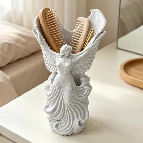 Desk Organizer for Office 3D Printed Angel Wings Vase & Pen Holder, Sculpture Unique Home Accessories Desktop Decor, Multi?Functional Dry