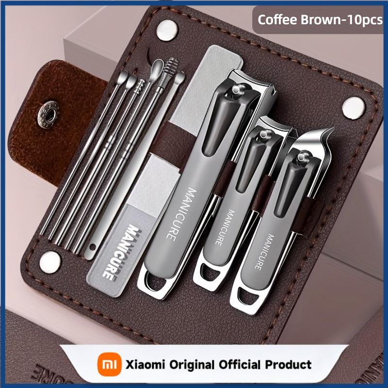 Xiaomi 10pcs Professional Nail Care Set with Anti-Splash Features Nail Clipper File And Ear Spoon Tools Comes in a Foldable Leather