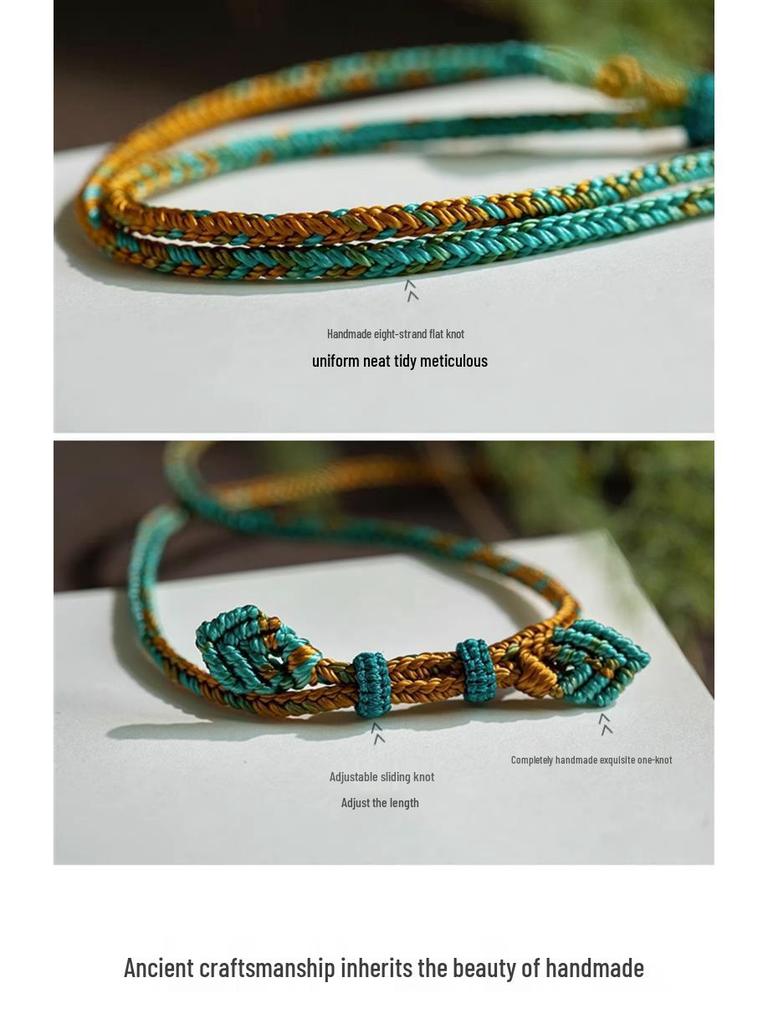 Hand-Woven Amber Turquoise Dzi Bead Sweater Chain for Men and Women
