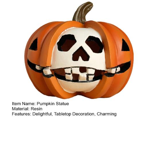 Halloween Pumpkin Statue Spooky Skull Pumpkin Sculpture Resin Tabletop Ornament for Dining Table Living Room Office Shelf Decor