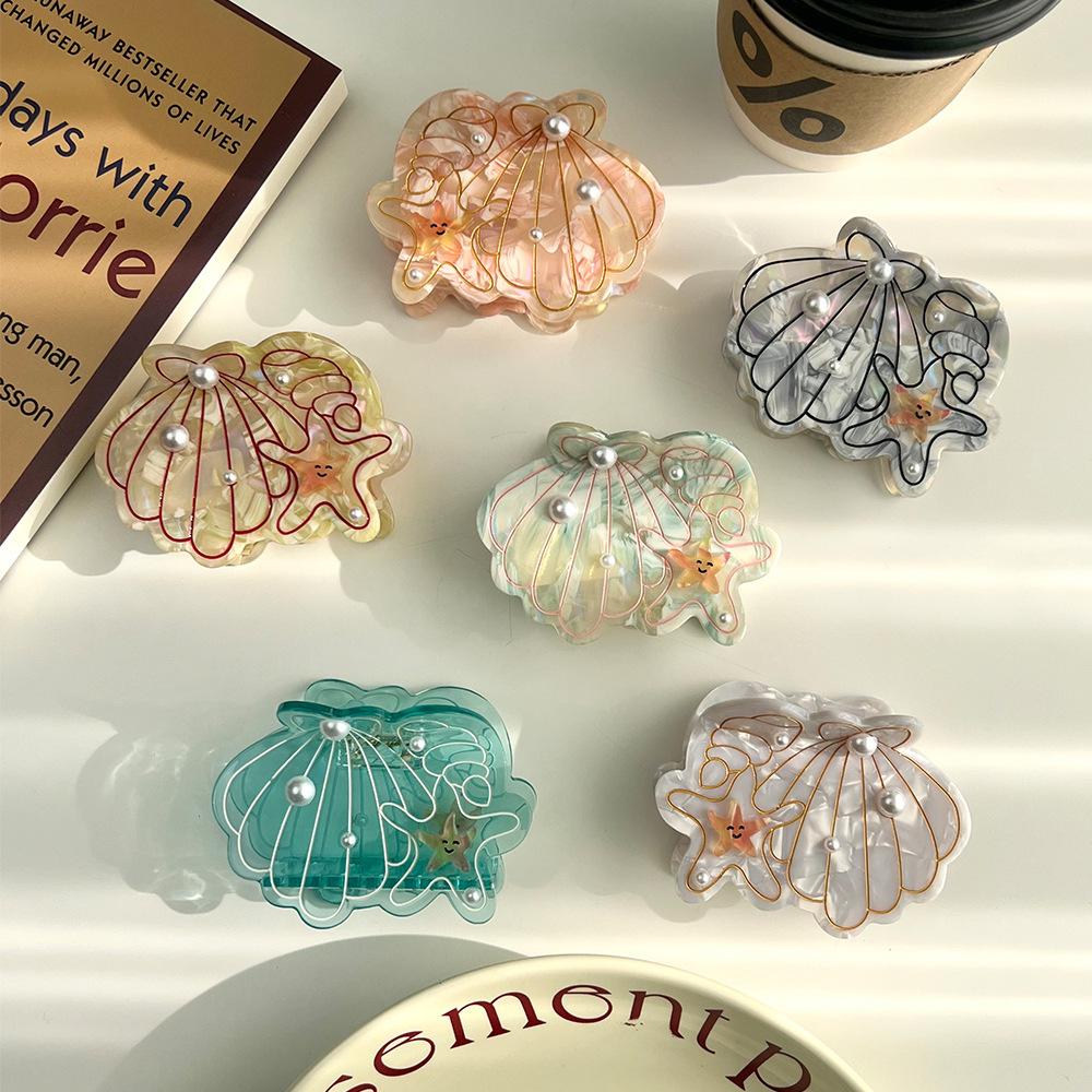 1pc Ocean Series Shell Starfish Acetate Hair Clip Conch Pearl Shark Clip Advanced Fashion Hairpin Tail Hair Accessories