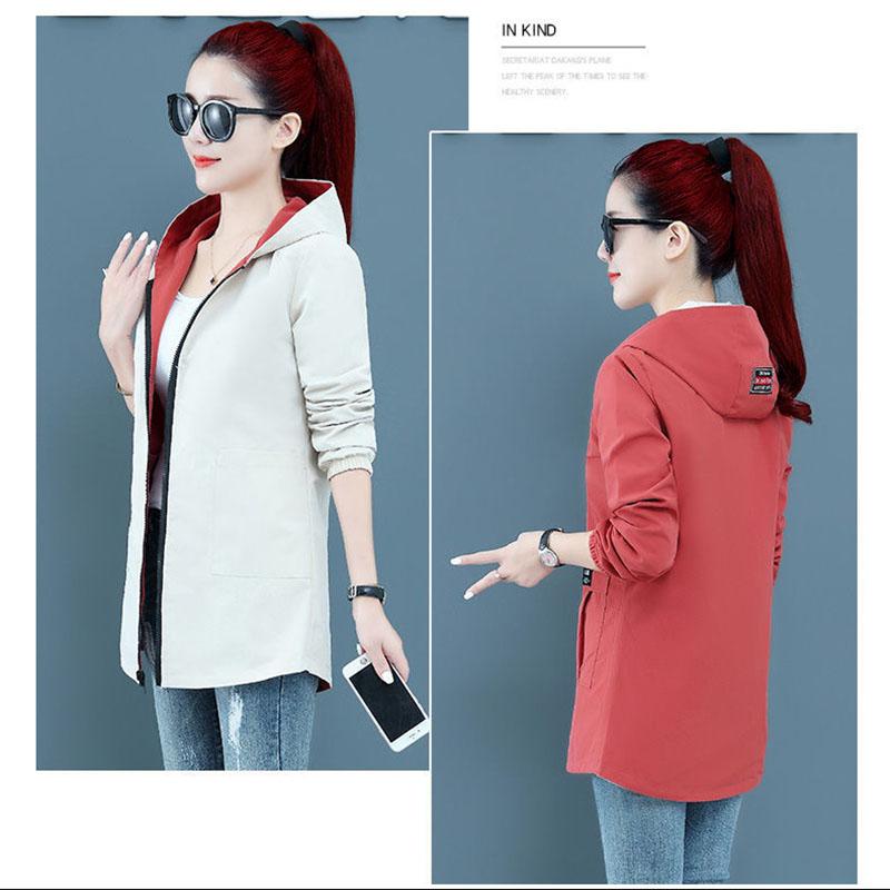 Women's Spring and Autumn No Printing Loose Double-sided Mid-length Baseball Uniform Plus Size Hooded Jacket Jacket