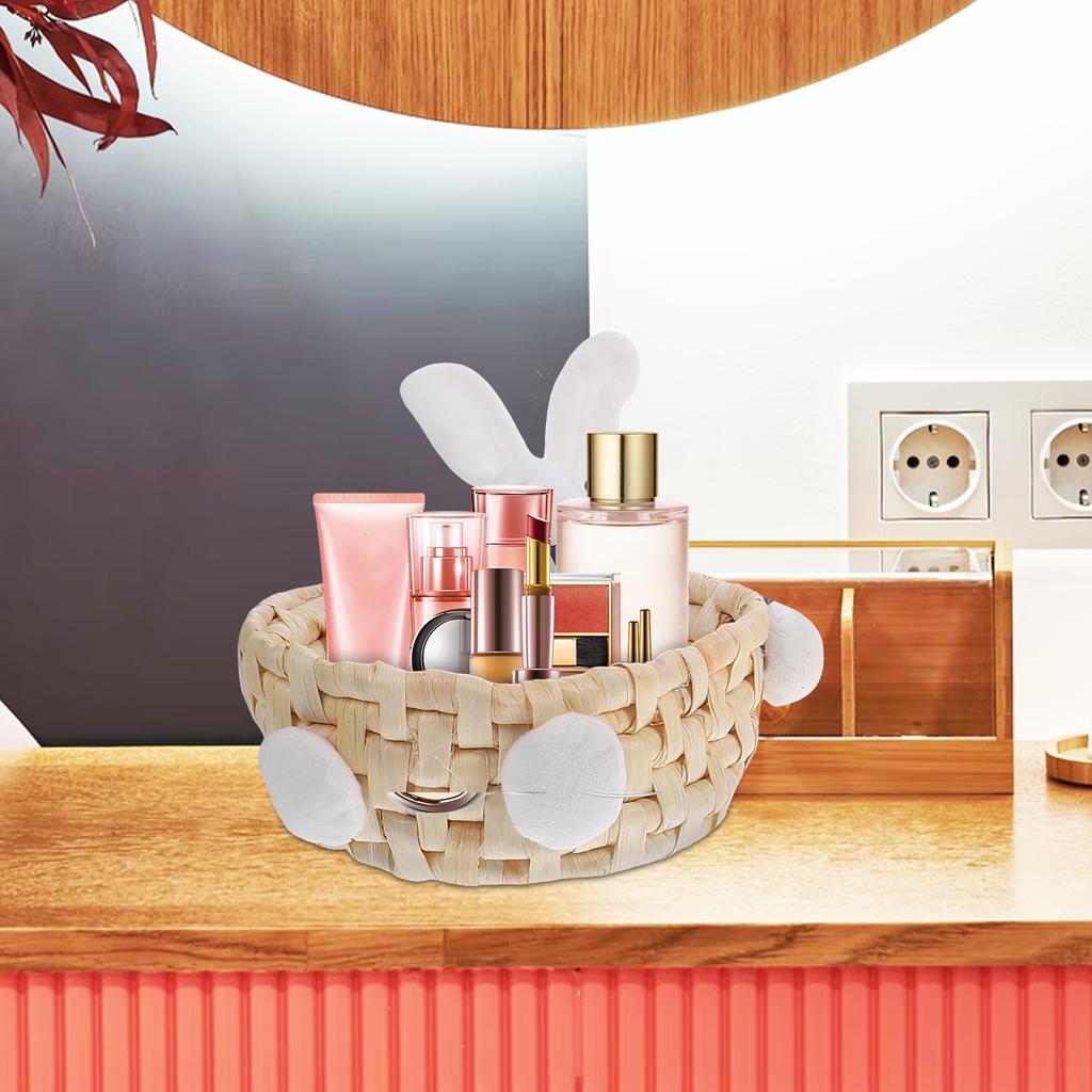 3 Pcs White Basket Rabbit Storage Nesting Bin Straw Sundries Woven Yellow Handmade