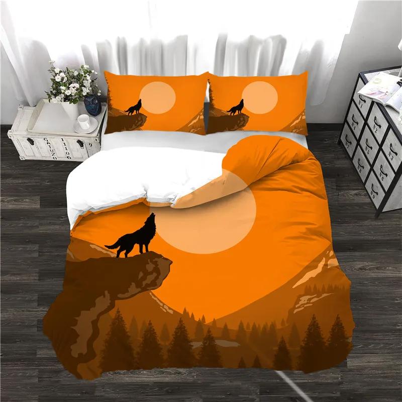 

Dropship China Beding Set Home Textile Print Western Stars Mon Wolf Bedrom Duver Cover + Pilowcases Ful Sized Dimensions Bed Linen Set Animal 100*200cm Single