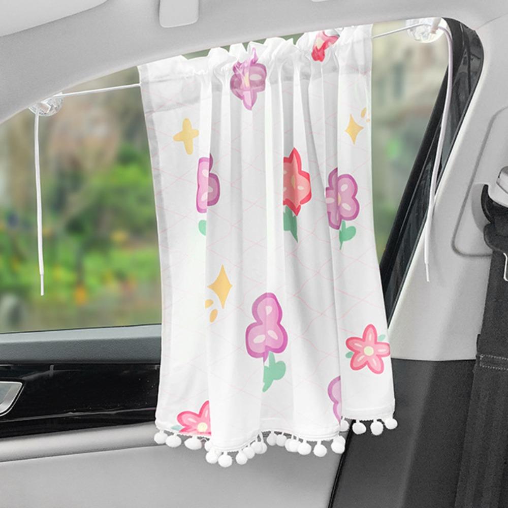 Suction Cup Cartoon Car Curtain Flower Car Blackout Curtain Car Sunshade Curtain Car Window