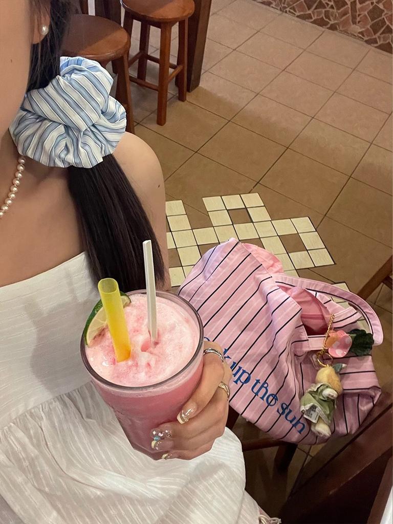 Striped Blue Color Scrunchies Large Size Hair Ties Fresh Sweet Elastic Hair Band Women Hair Accessories