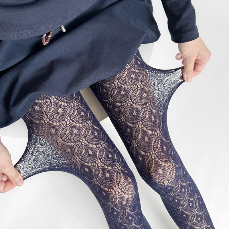 Womens Nylon Sheer Pantyhose Lace Detailing Slimming Pantyhose Solid Color Hollowout Geometric Pattern Stockings Hosiery