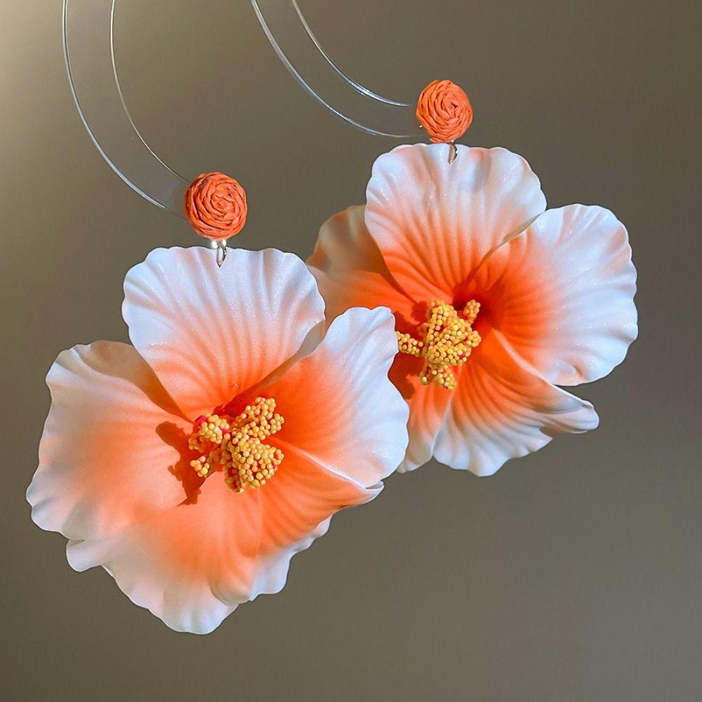 Silver Needle Simulated Flower Drop Earrings Beach Jewelry Lafite Grass Earrings  Wedding