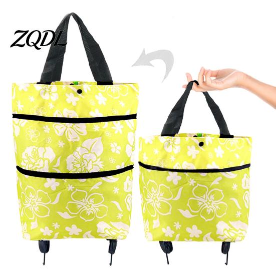 Commuter Shopping Cart for Students Foldable Bag with Wheels, Heavy-Duty Waterproof Oxford Cloth Grocery Cart, Compact Stroller City Living