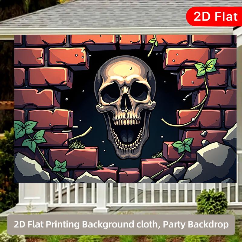 2D Plane Skeleton Hole Through Brick Wall Indoor and Outdoor Party Banner Suitable for PROM Party Room Decoration Polyester