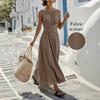 Spot European and American Summer New Sleeveless Solid Color Dress Waist Long Dress Vacation Style Fashion Women's Clothing