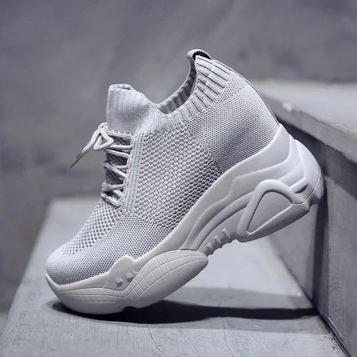 Baskets à plateforme à talons cachés de 9 cm pour femmes, chaussures respirantes en maille aérée, chaussures décontractées de printemps