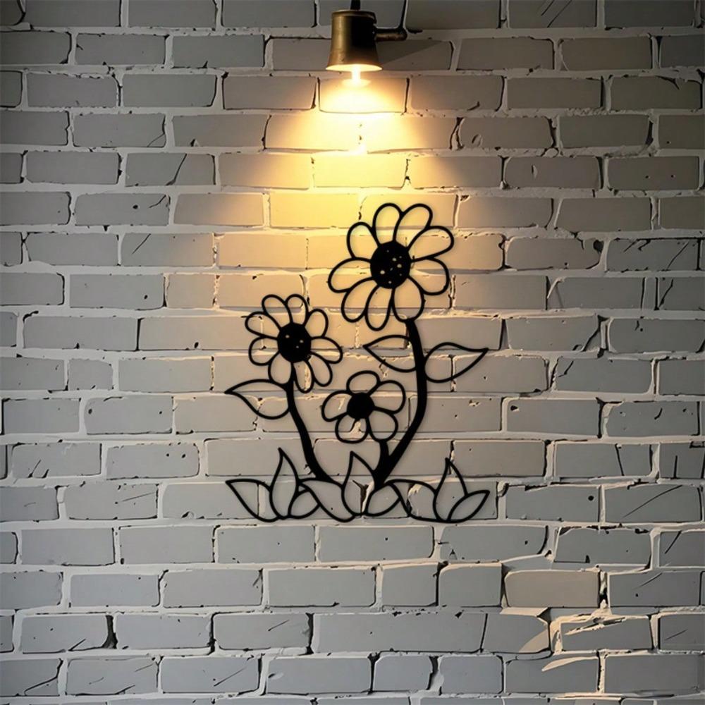 Wall Decor Daisy Flower Metal Art Black Minimalist Indoor Outdoor Housewarming Gift