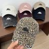 American Retro Leopard Print Embroidery Baseball Cap Children Holes Old Embroidery Letter Cap Sun Hat Big Head Circumference