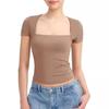 Solid Color Square Neck Short Sleeved Top Pure Color Square Collar Short Sleeve Tops Female