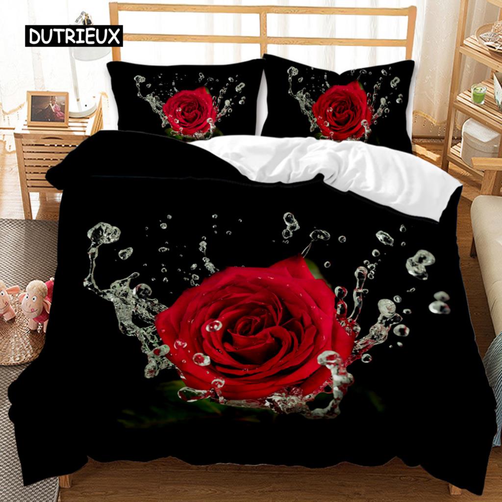 

Rose Quilt Cover Red Rose Floral Wedding Twin Size Bed Ensemble Valentine s Day Gift for Lover Double Size Queen Size King Dimension Polyester Qulit EU single(135x200cm)