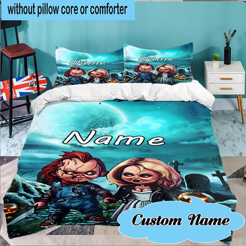 Custom Name 3PCS Chucky Bedding Set Including 1pc Duvet Cover And 2pcs Pillowcases for Bedroom, Dormitory Gift Home Decor