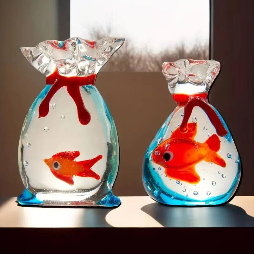 Handmade Mini Glass Fish Tank Cute Mini Pocket Fish Statue Desktop Ornament  Desktop Decoration