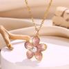 Small Fresh Titanium Steel Non-fading Dripping Pearl Pendant Colored Flower Necklace Sweet Cool Style Jewelry