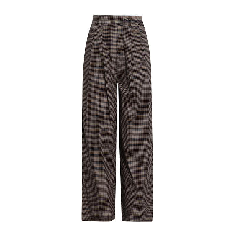 

Women s Retro Plaid Straight-Leg Pants, Spring 2026 - Casual, Slimming, Solid Color, Wide-Leg Long Pants Large темно-коричневого