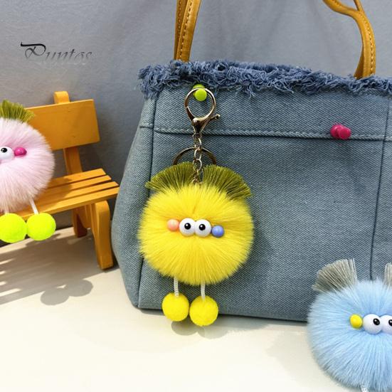 Ball Keychain with Metal Clasp Cartoon Plush Keychain, Fluffy Pompom Clasp, Soft Key Ring Backpacks Handbags Keys Decorative Pendant for Men