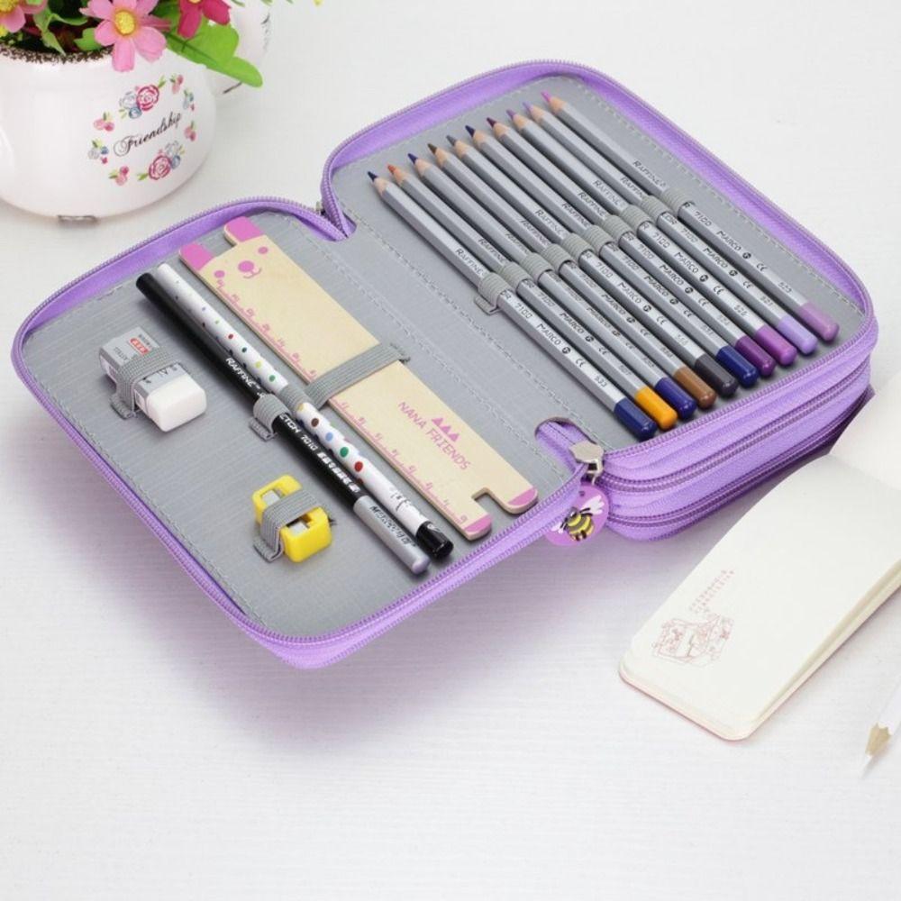 52-Hole Pen Bag Color Art Drawing Pen Organizer Large Capacity Stationery Storage Bag Students