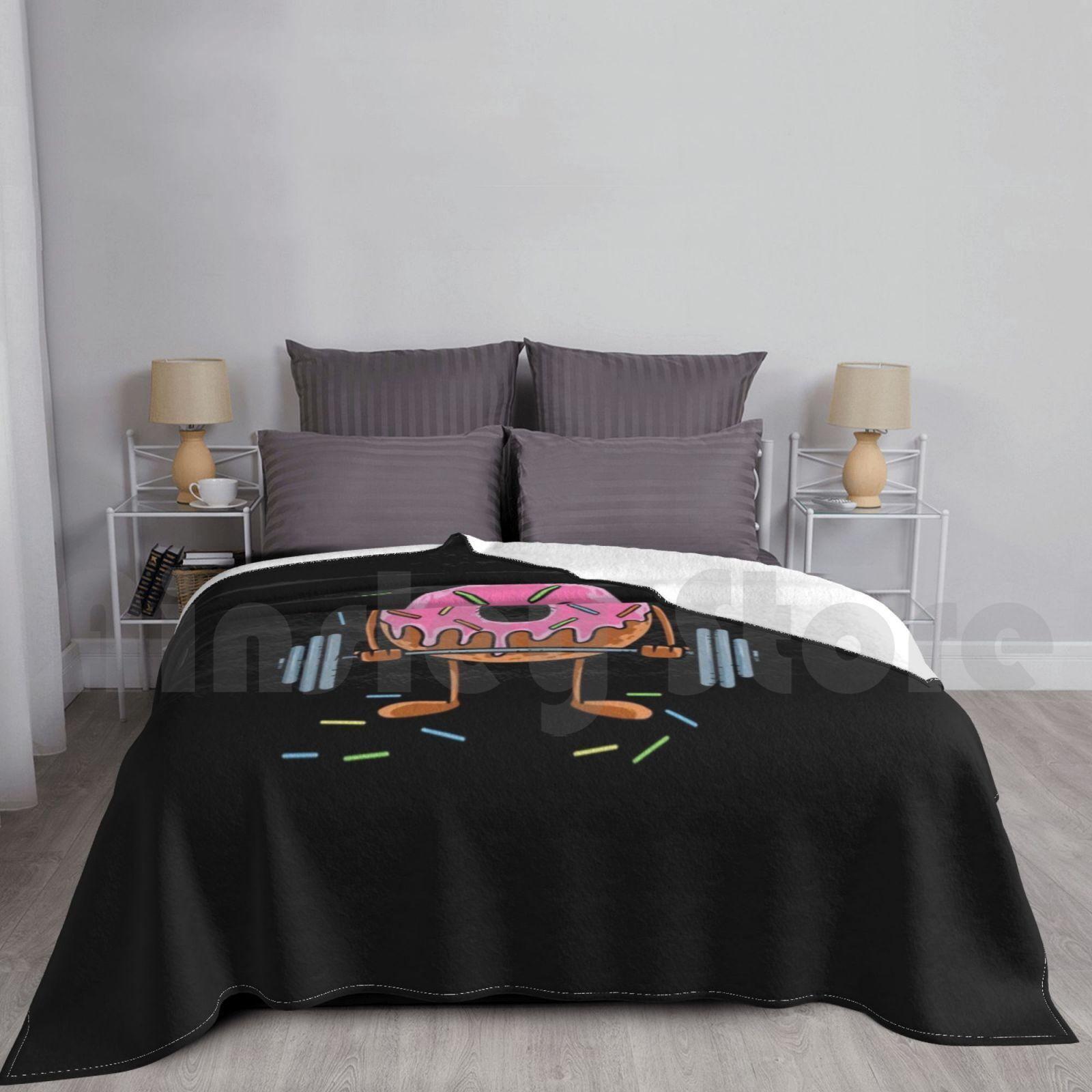 Hand-Drawn Donut Lifting Weights-Donut Weightlifting Blanket For Sofa Bed Travel Donut Weightlifting Donut Size: 75*100cm, Weight: 230 GSM