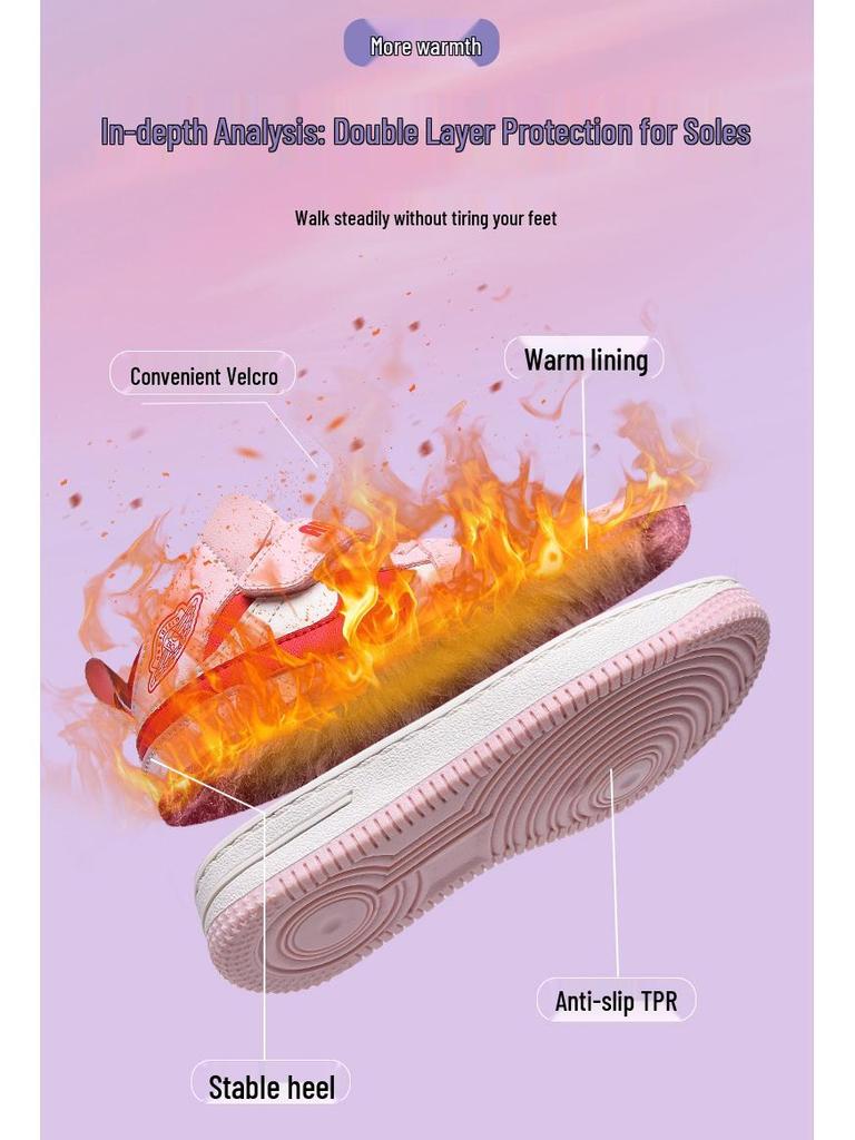 Dámské zimní vysoké sportovní boty 2025, podšité sametem pro teplo, dvouvrstvá bavlna, pro střední a starší děti.