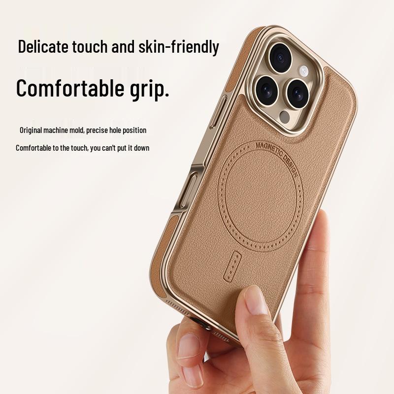 Apple 17 Promax Electroplated Leather Texture Magnetic Phone Case - iPhone16 Luxury Skin Feel, Strong Magnetic, Anti-fall Design