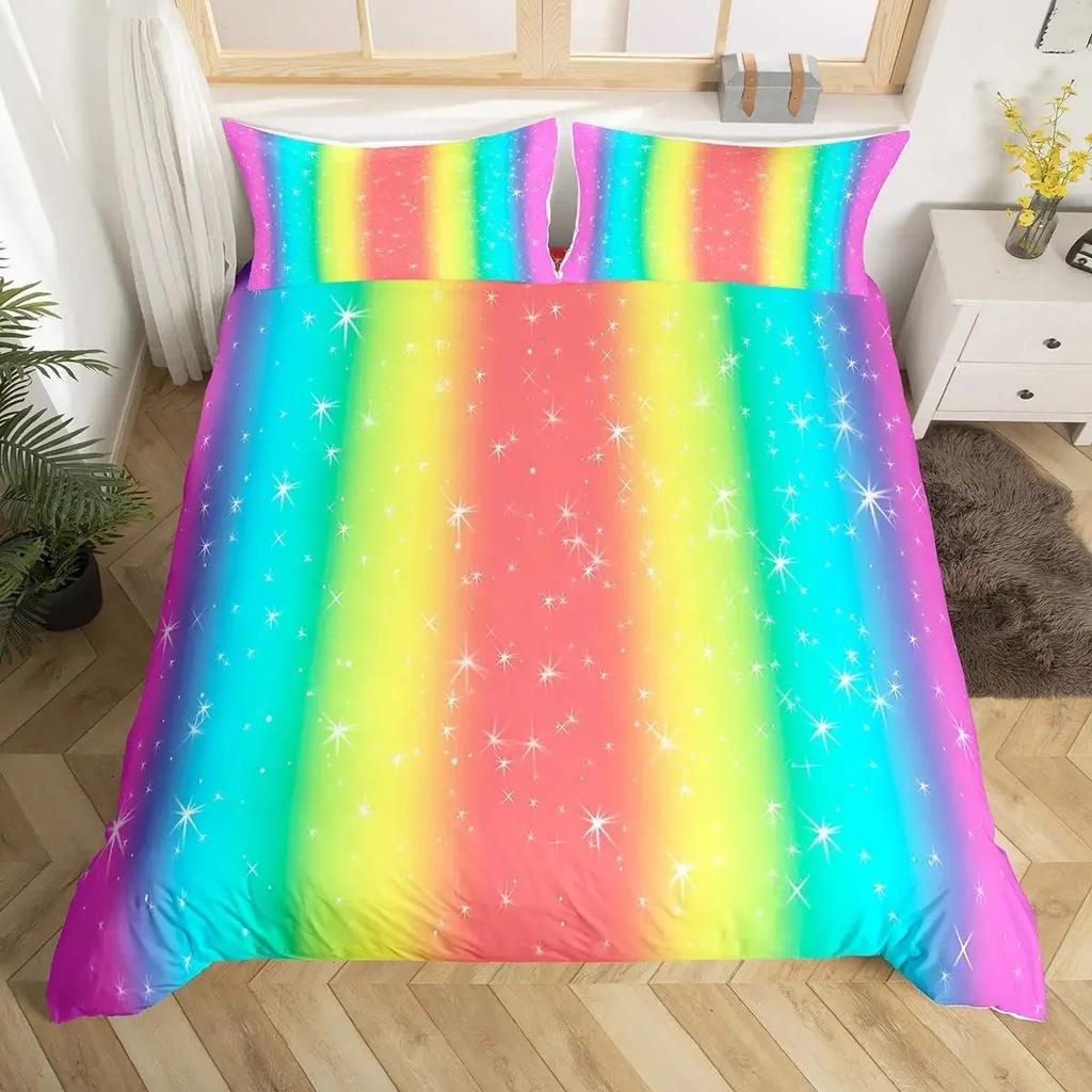 Rainbow Conch Duvet Cover Set Colorful Rainbow Bedding Set For Kids Girls Microfiber Multicolor Comforter Cover Twin King Size