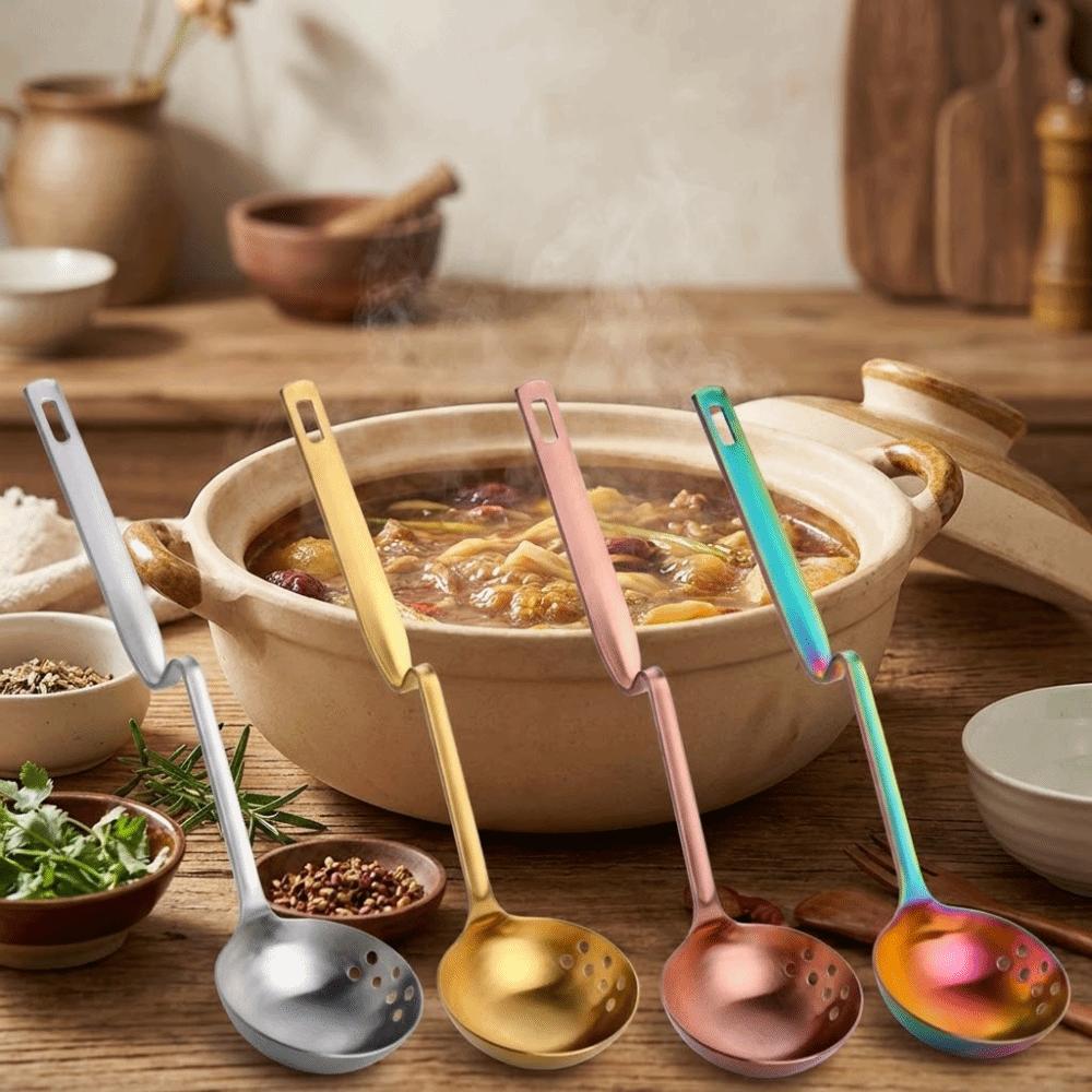 Anti Scalding Stainless Steel Soup Spoon Long Handle Oil Filter Skimmer Spoon Cooking Essential