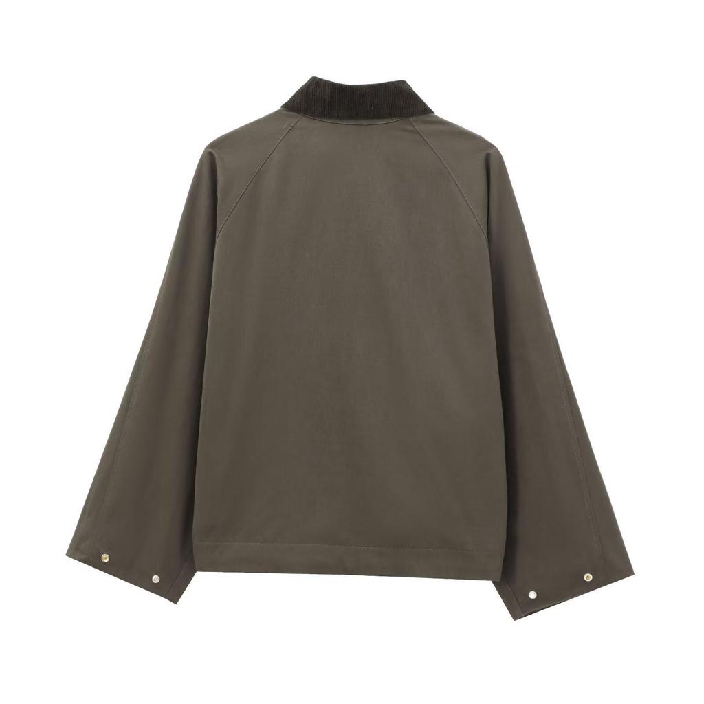 Chaqueta Retro para Mujer 2025 con Cuello de Pana y Cuero Encerado - Estilo Casual Europeo y Americano