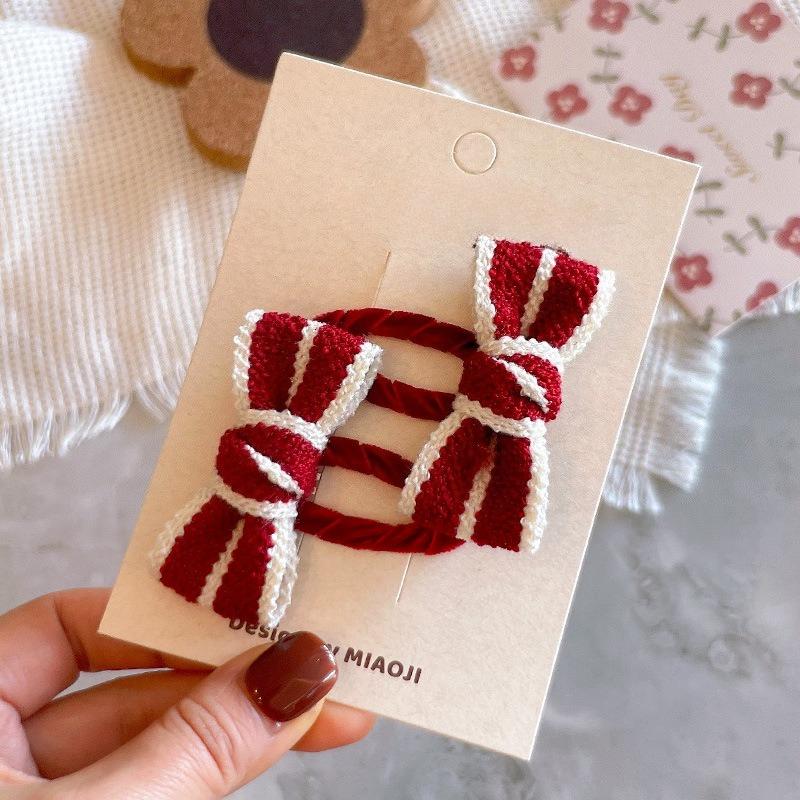 Koreanischer Neujahrs-Kopfschmuck für Mädchen Weinrot Blume Kinder Haarspangen Pony-Clips Niedliche Baby-Schleife BB-Clips