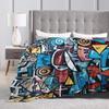 Cartoon Cute Doodle Flannel Blanket Autumn  Soft Throw Blanket for Girls Boys Bedroom Print Bedspread Sofa Bed Cover