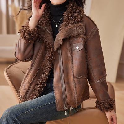 Fur Integrated Jacket Women'S Winter Foreign Style Advanced Sense Thickened Warm Mother Age-Reducing Leather Jacket