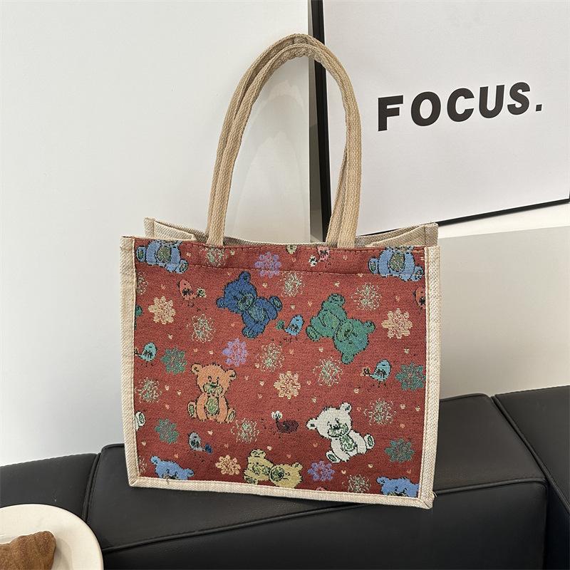 Tragbare Leinen Bhutto Extra Große Kapazität Cartoon Kreativer Bär Vielseitige Schulter Unterarmtasche