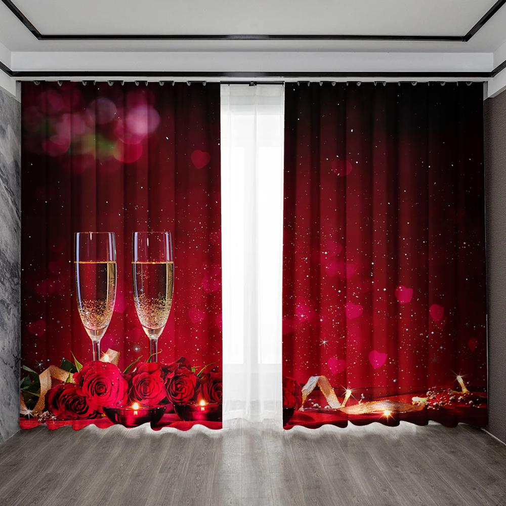 

2 шт. Шторы для украшения дома с романтической тематикой и карманными шторами, подходят для кухонь, кафе, гостиных, балконов 75x166cm&Without mount