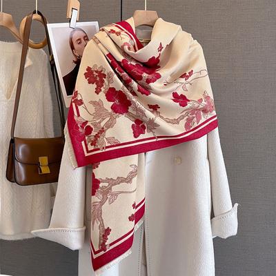 Women Soft Winter Cashmere Scarf Fashion Flowers And Plant Prints Warm Shawl And Wrap Bandana Pashmina Female Scarves