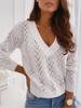 Polka Dot Solid Colour Mocha Lace Up V Neck Knit Sweater for Women Luxurious Relaxed-fit Slimming and Versatile Top