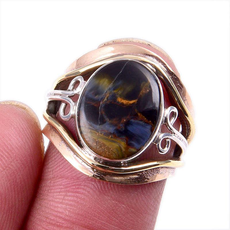 

Natural Pietersite Gemstone 925 Solid Silver Jewelry Two Tone Ring Size 5US u2s61