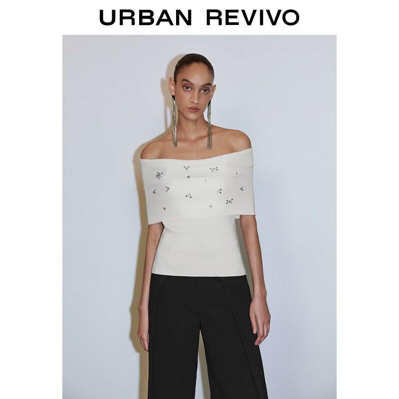 

UR2026 Charming Embellished Off-Shoulder Knit Top L