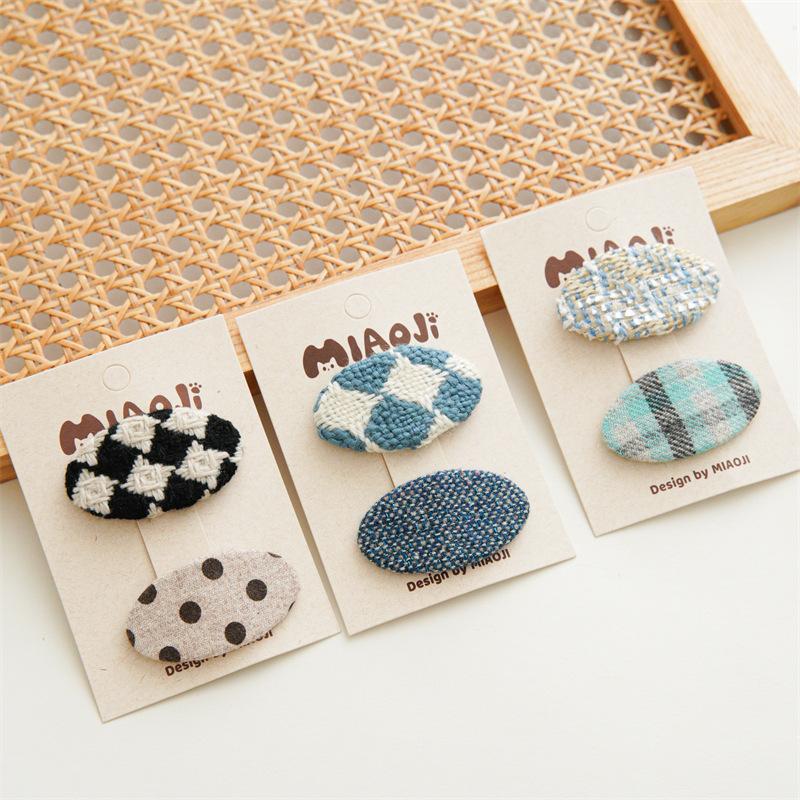 2PCS/Set Vintage Plaid Hair Clips Cute Geometric Knit Fabric Hairpins Barrettes Hair Accessories For Women Girls Baby Hair Clamp
