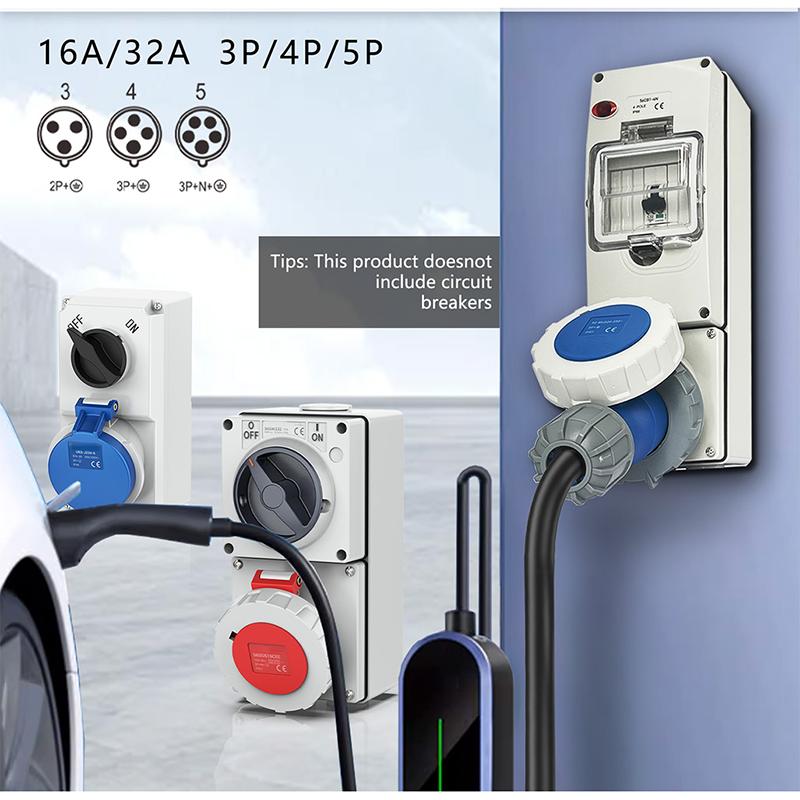 Waterproof CEE Socket 3Pin 32a Outlet Combination Switched Socket With Circuit Protection EV Charge Socket